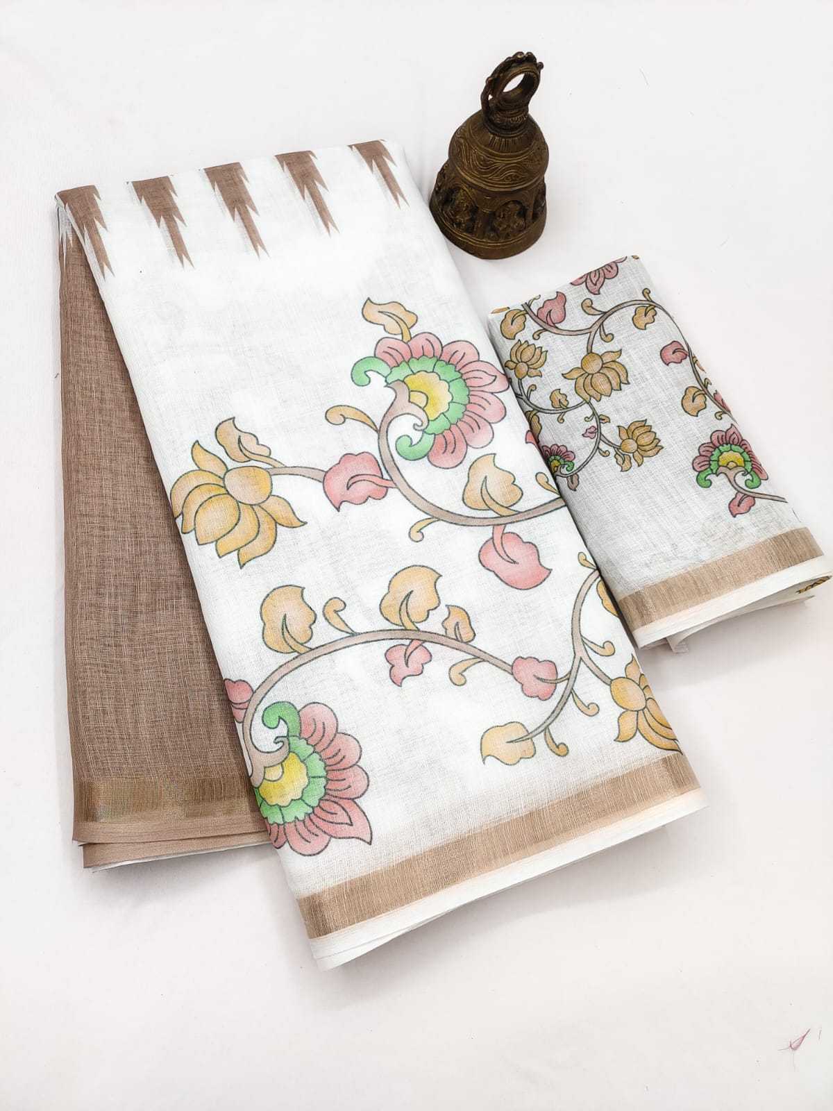 Linen Designer Saree in Brown