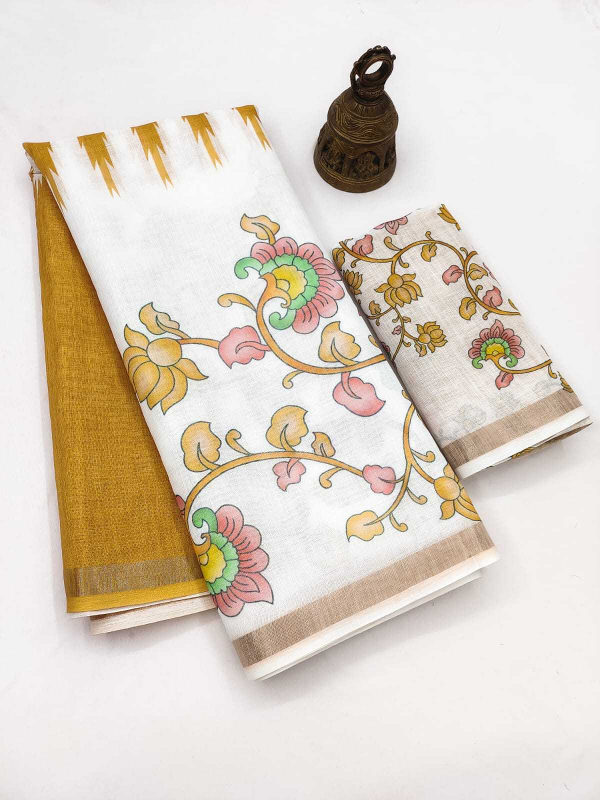 Linen Designer Saree in Brown
