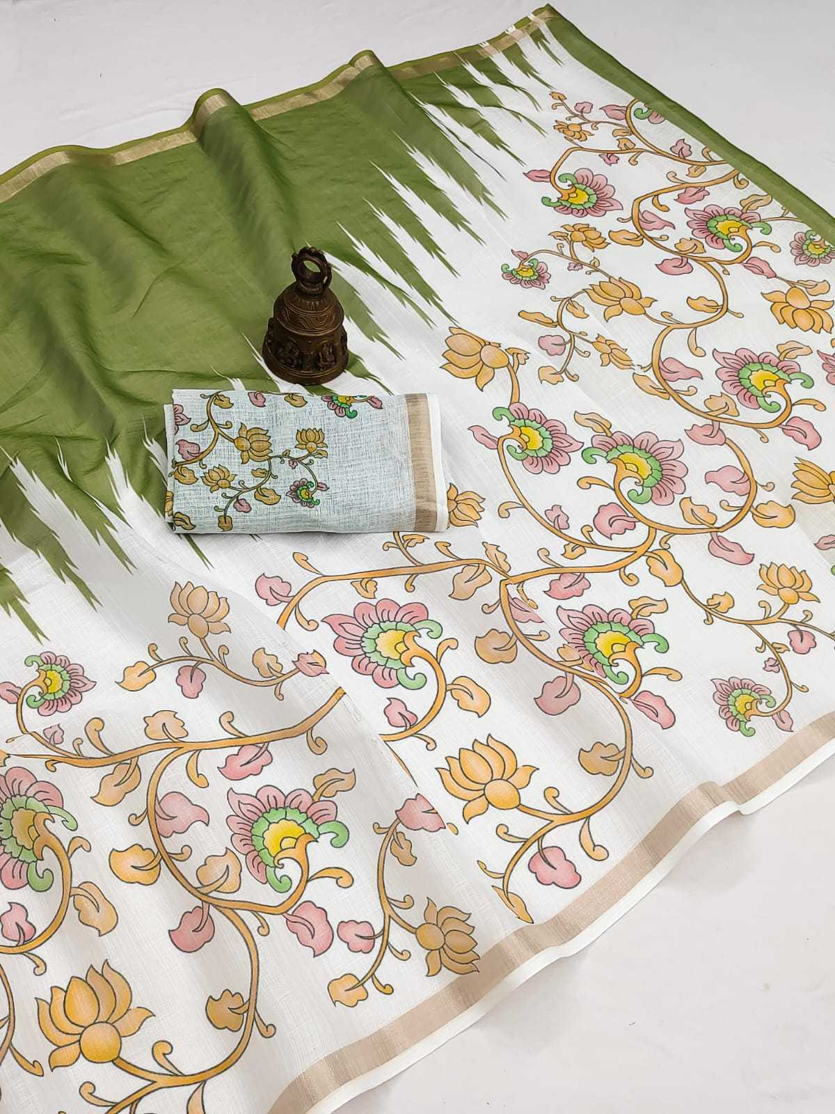 Linen Designer Saree in Brown