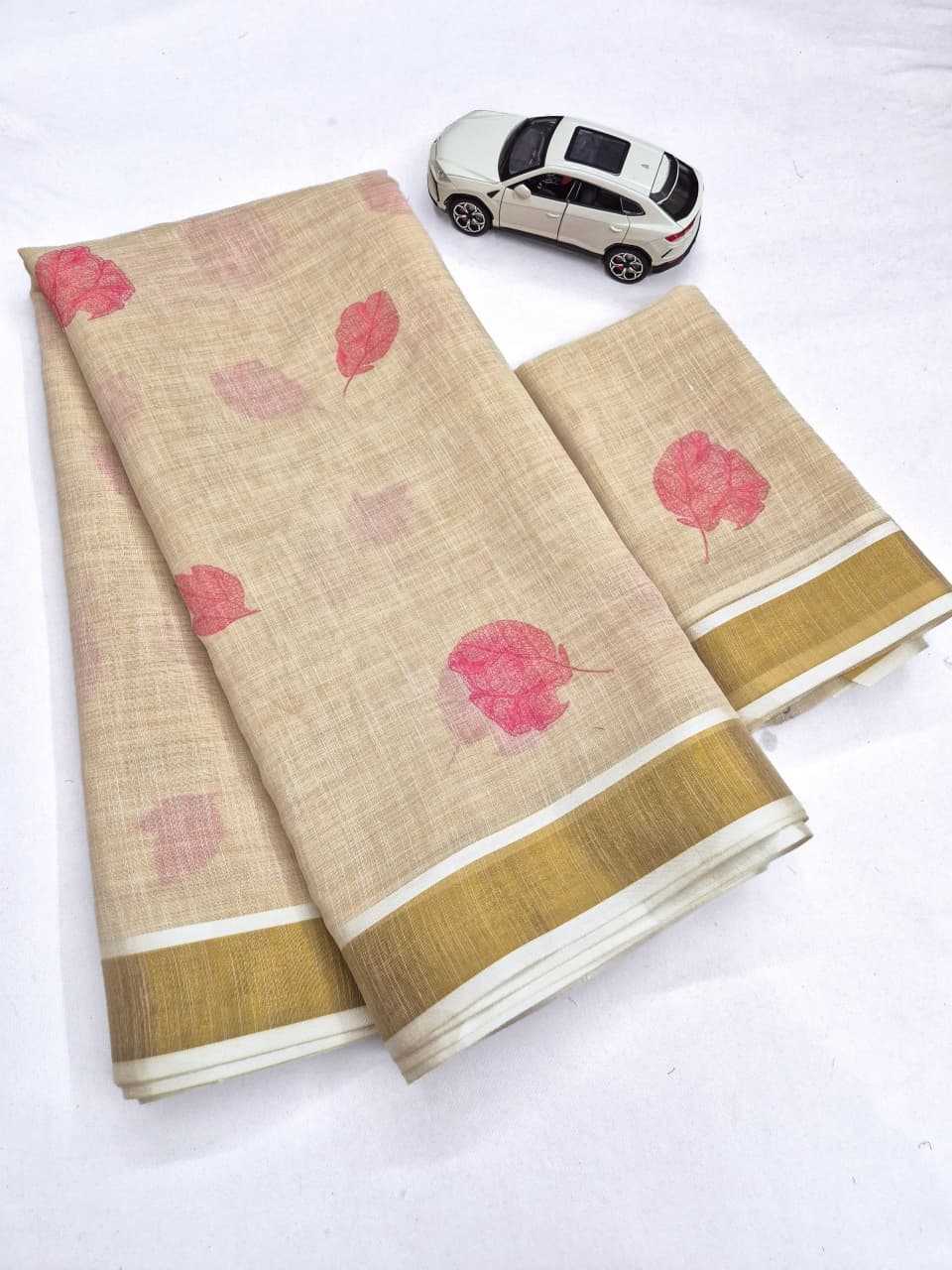 Linen Printed Saree in Lavender Purple