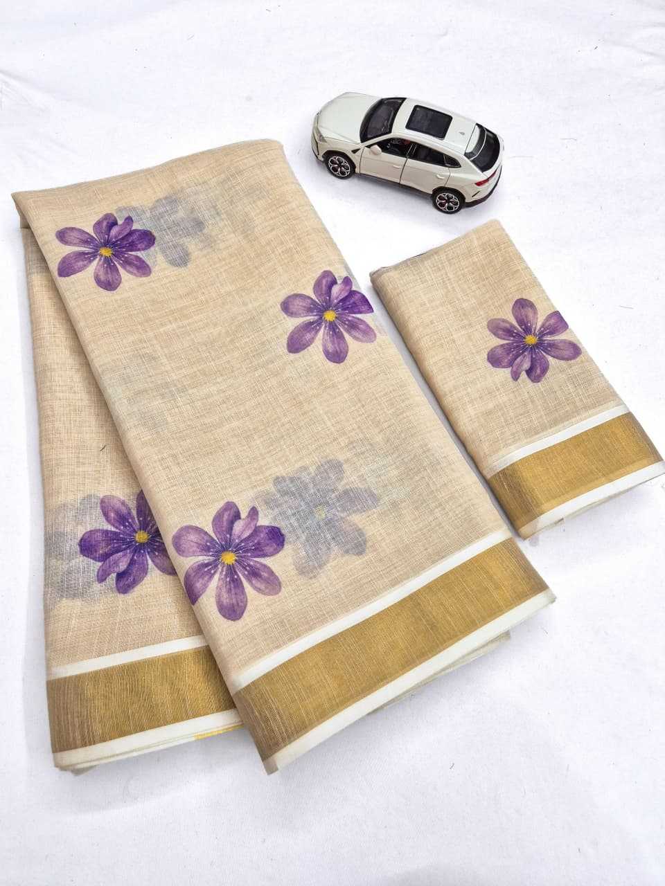 Linen Printed Saree in Lavender Purple