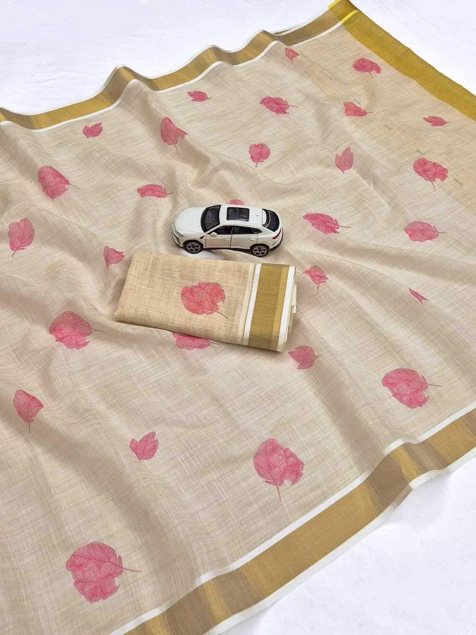 Linen Printed Saree in Lavender Purple