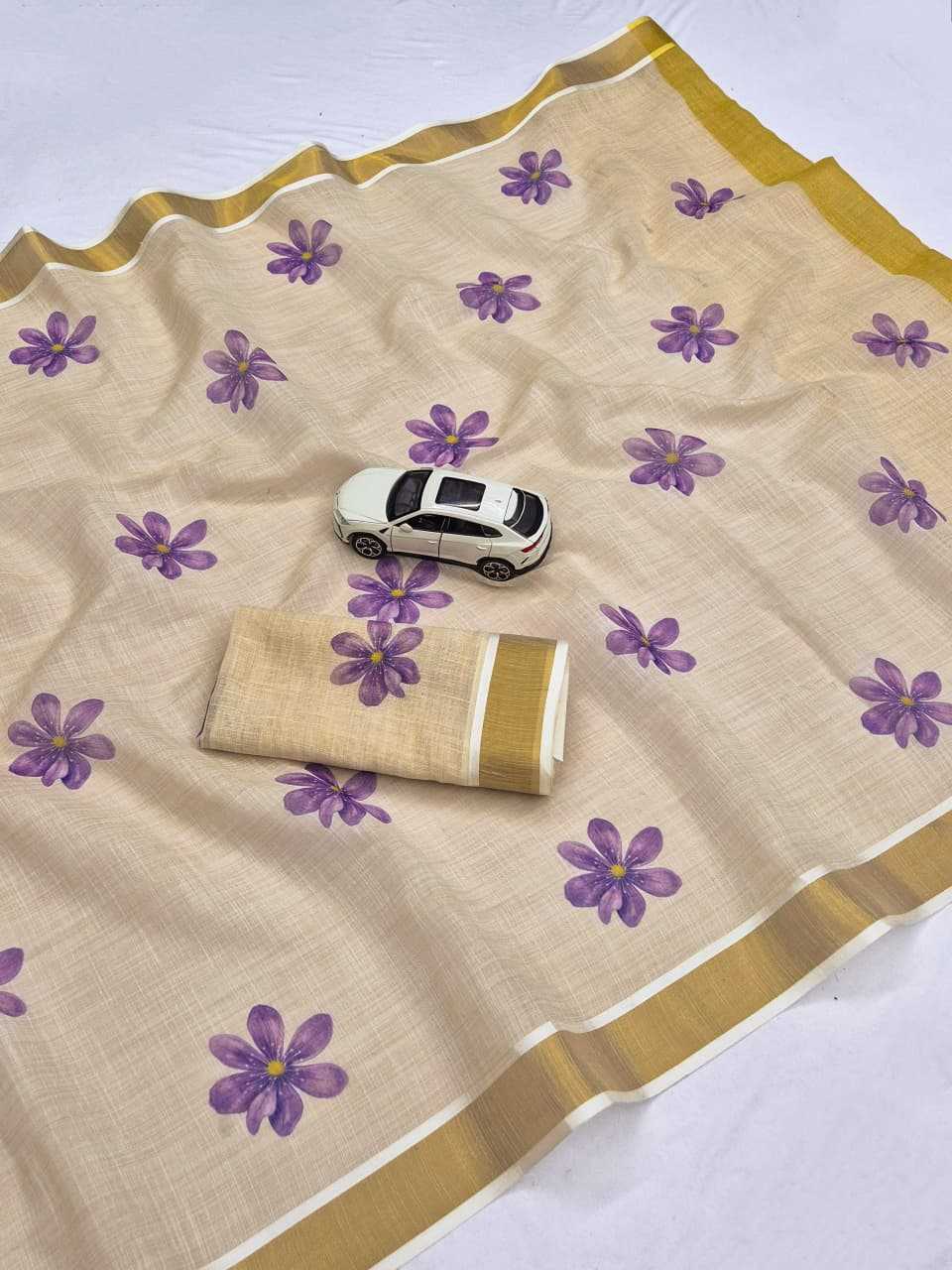 Linen Printed Saree in Lavender Purple