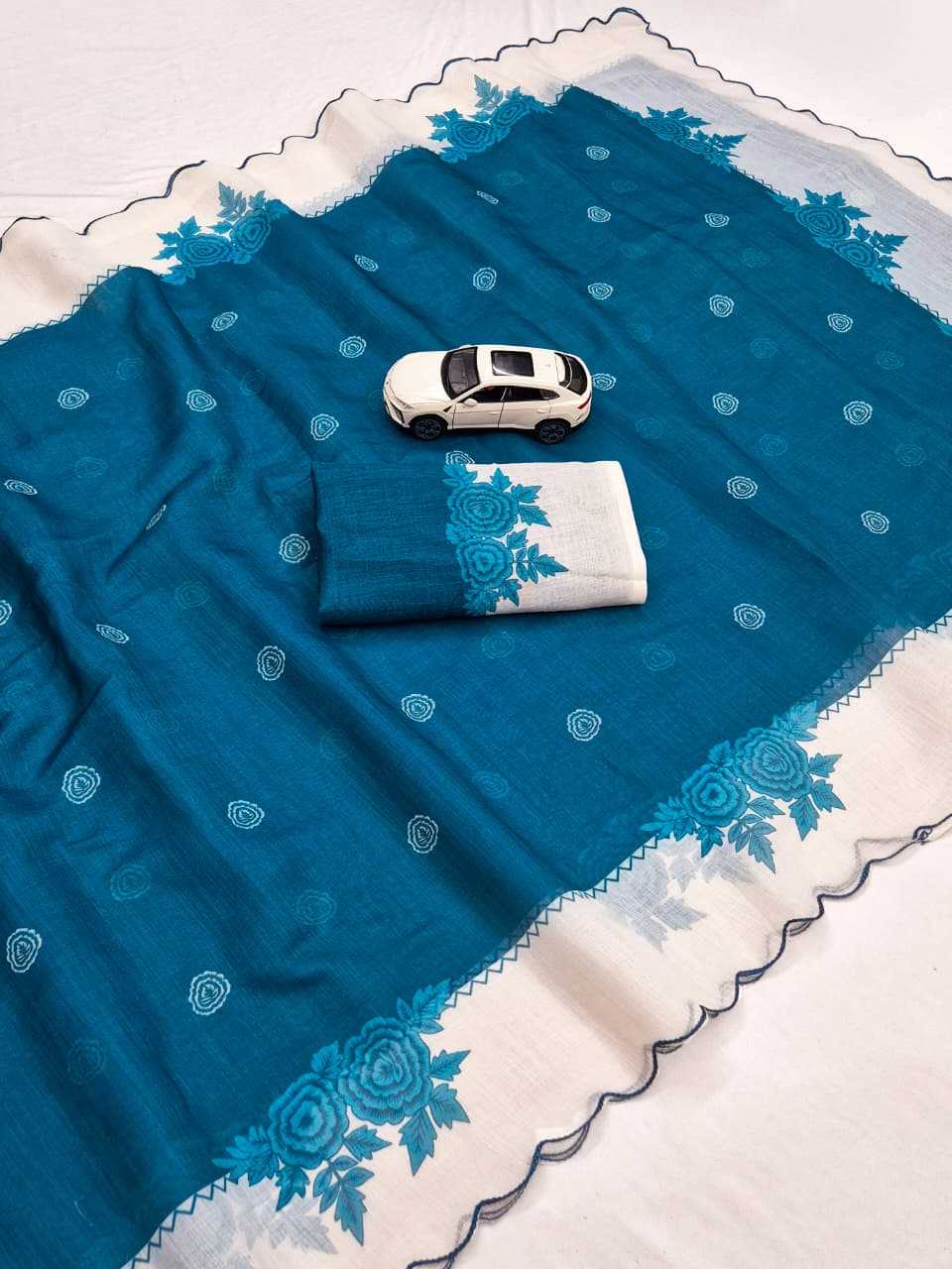 Linen Printed Saree in Salmon