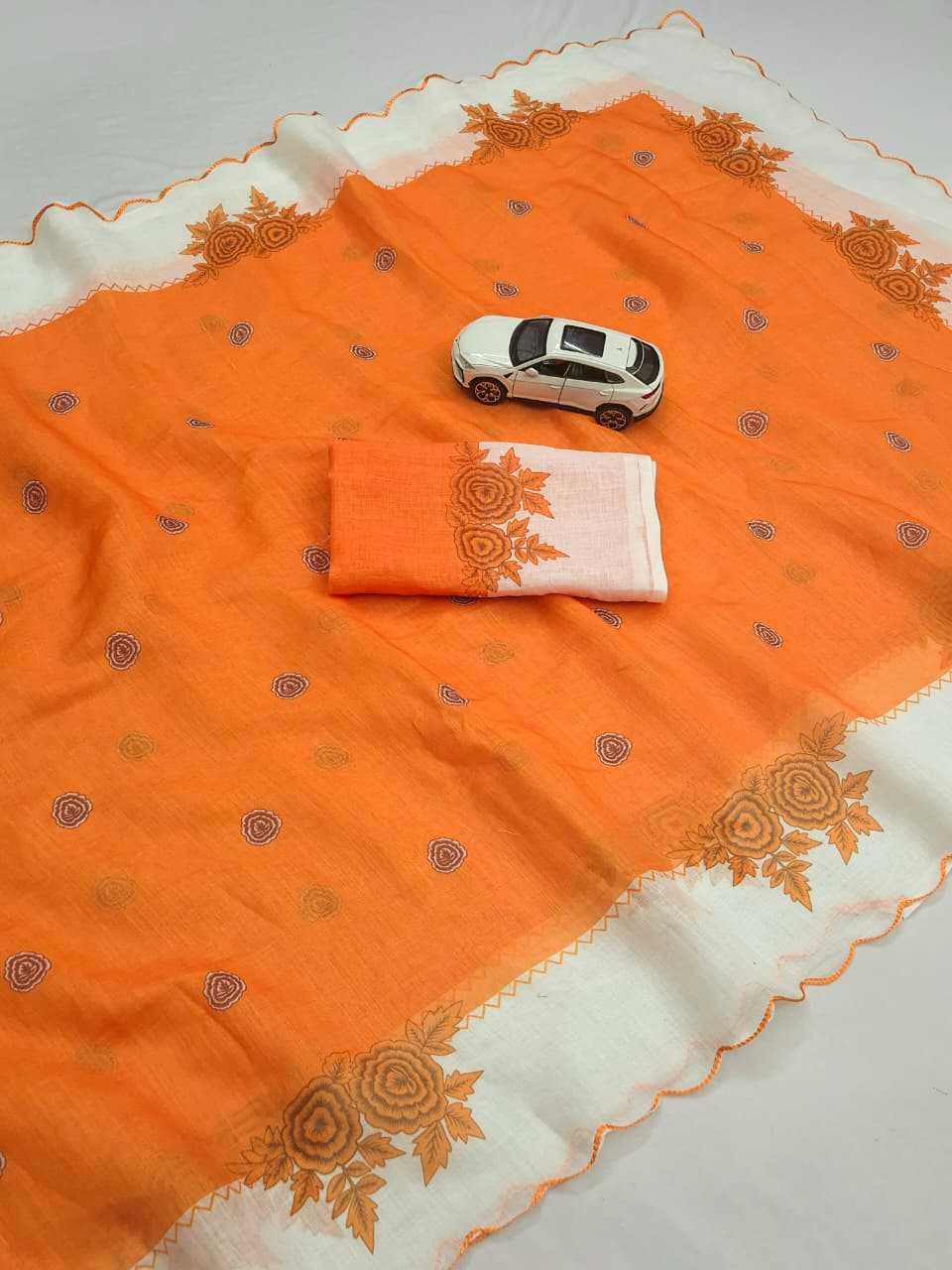 Linen Printed Saree in Salmon