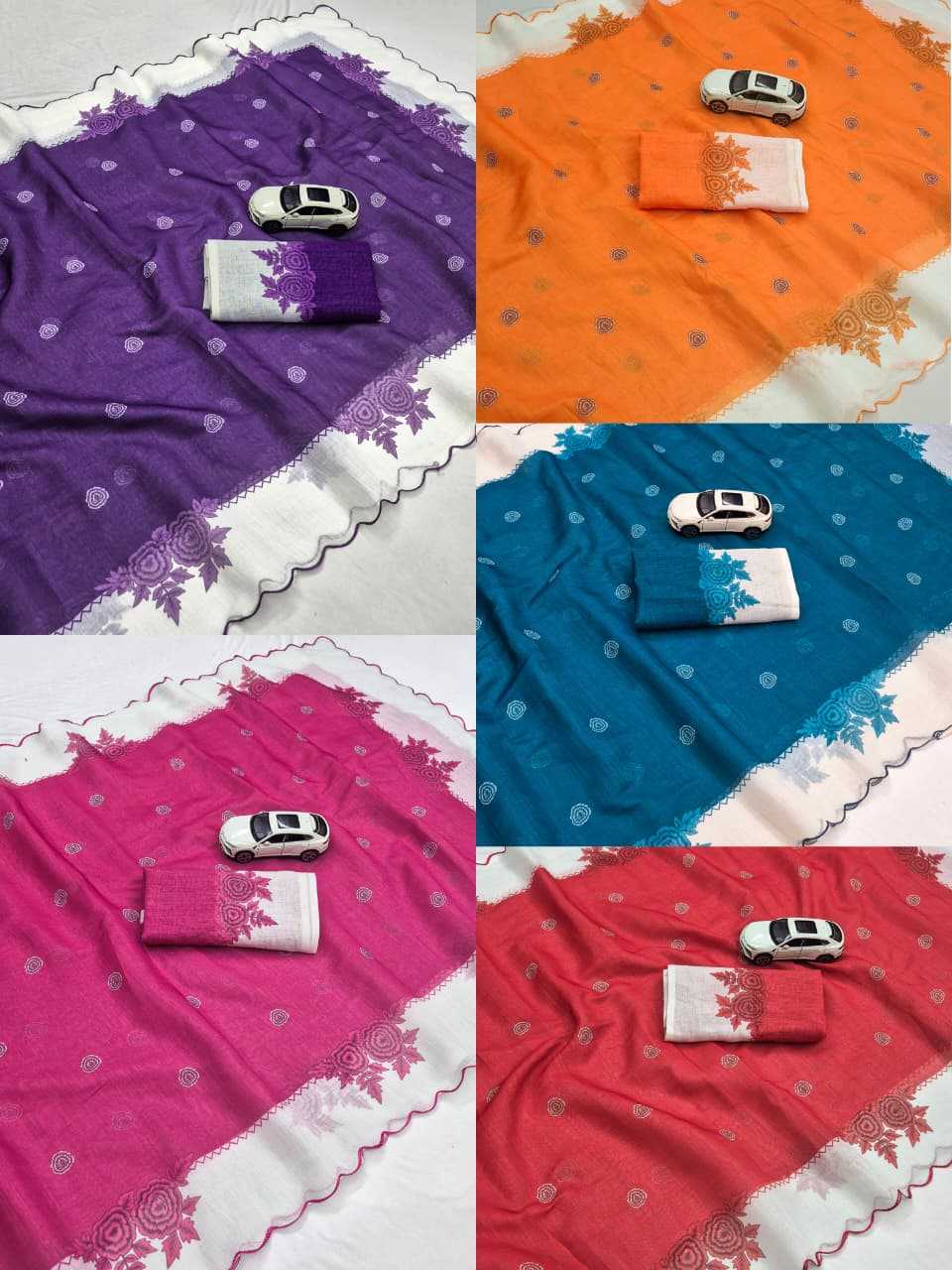 Linen Printed Saree in Salmon