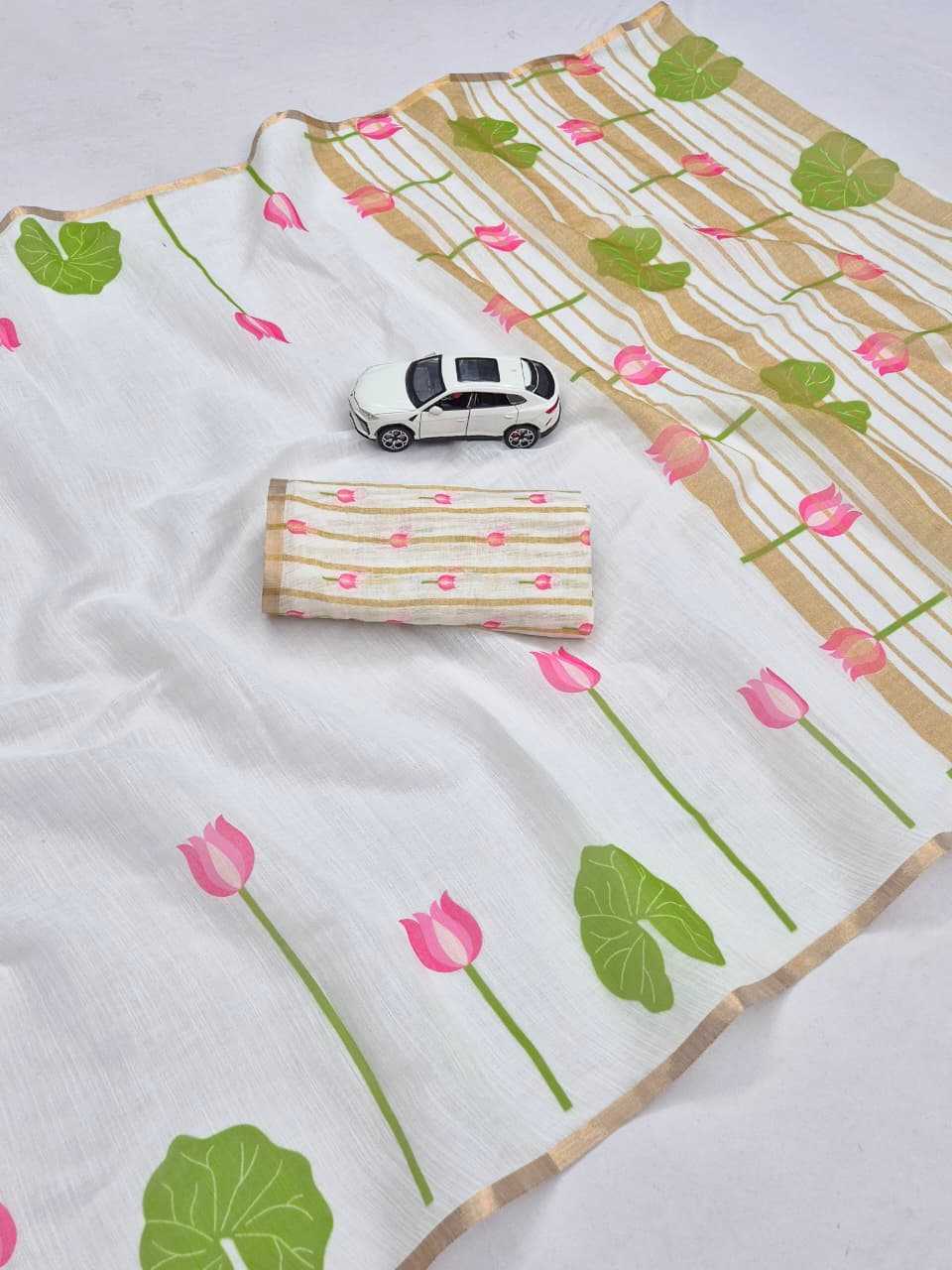Linen Zari Border Saree in Baby Pink