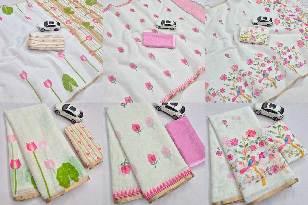 Linen Zari Border Saree in Baby Pink