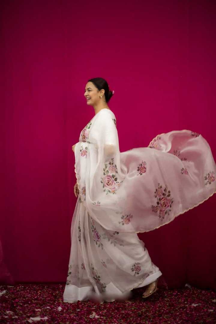 Organza Silk Ready To Wear Saree in Baby Pink
