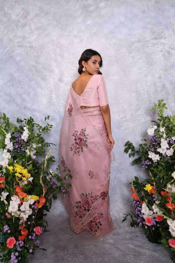 Organza Silk Ready To Wear Saree in Baby Pink