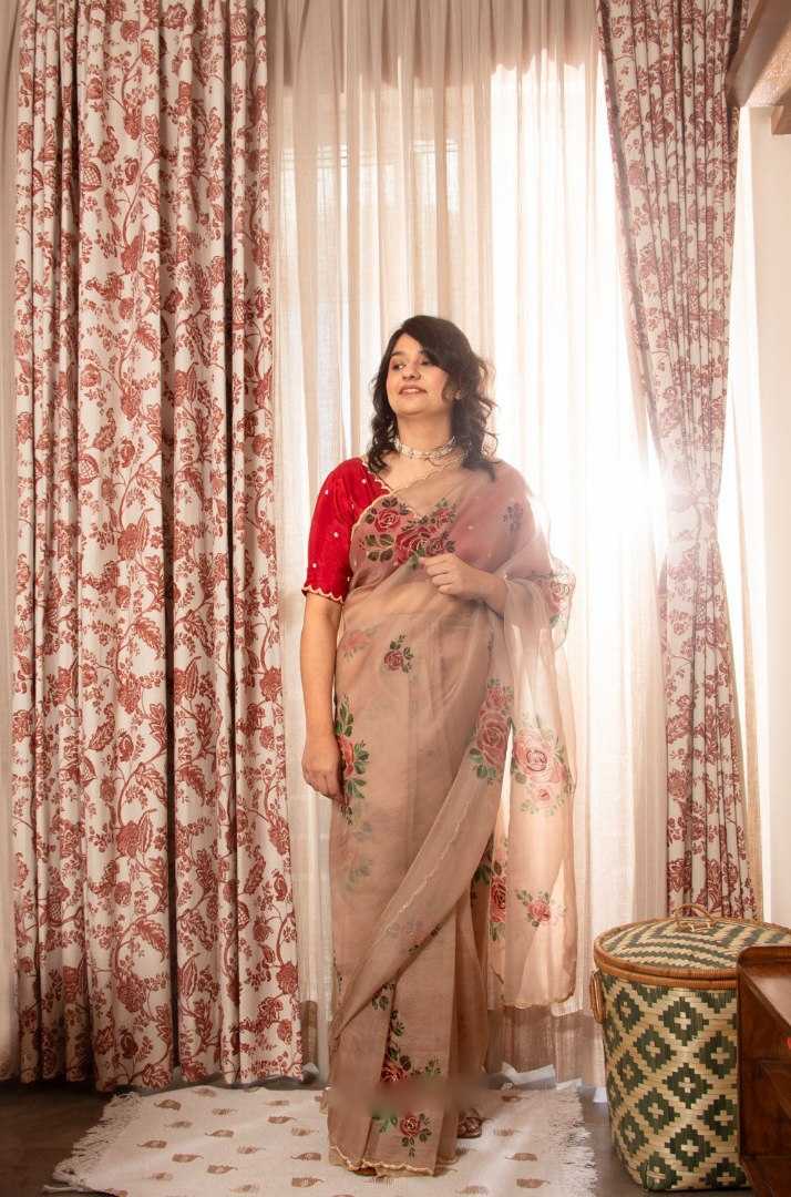 Organza Silk Ready To Wear Saree in Baby Pink