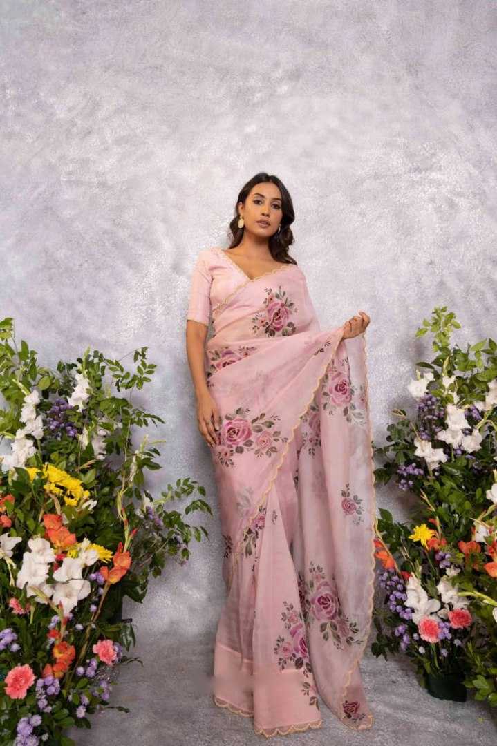 Organza Silk Ready To Wear Saree in Baby Pink