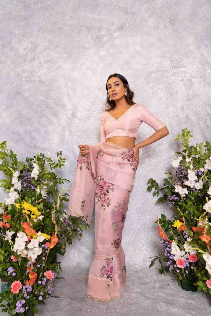 Organza Silk Ready To Wear Saree in Baby Pink