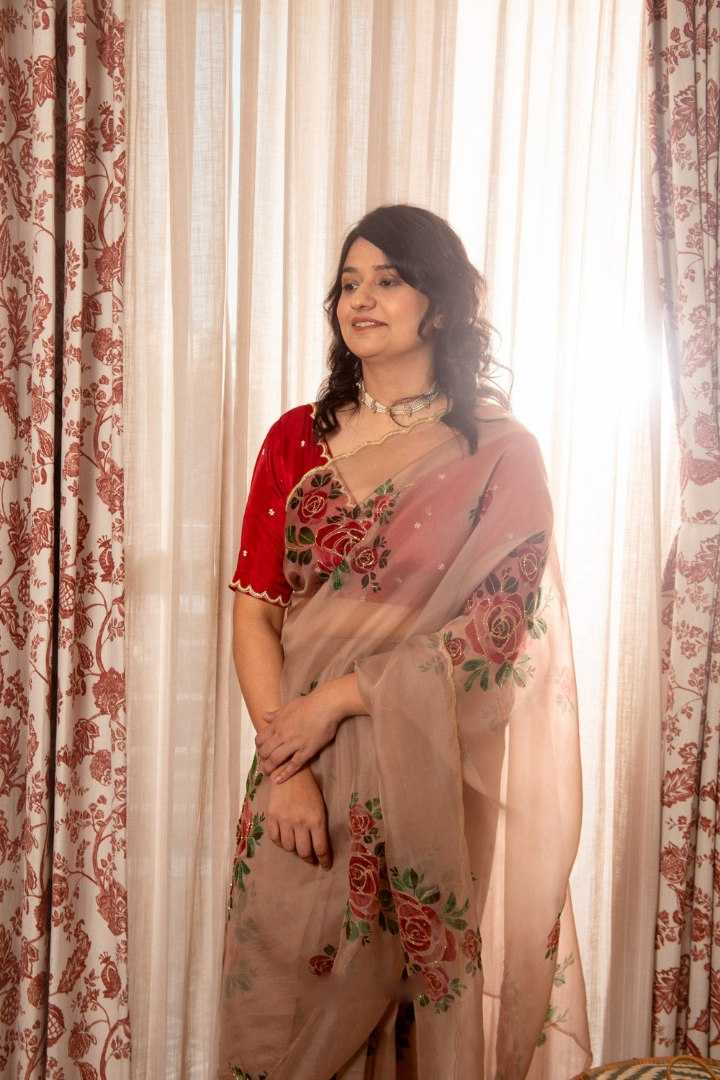 Organza Silk Ready To Wear Saree in Baby Pink