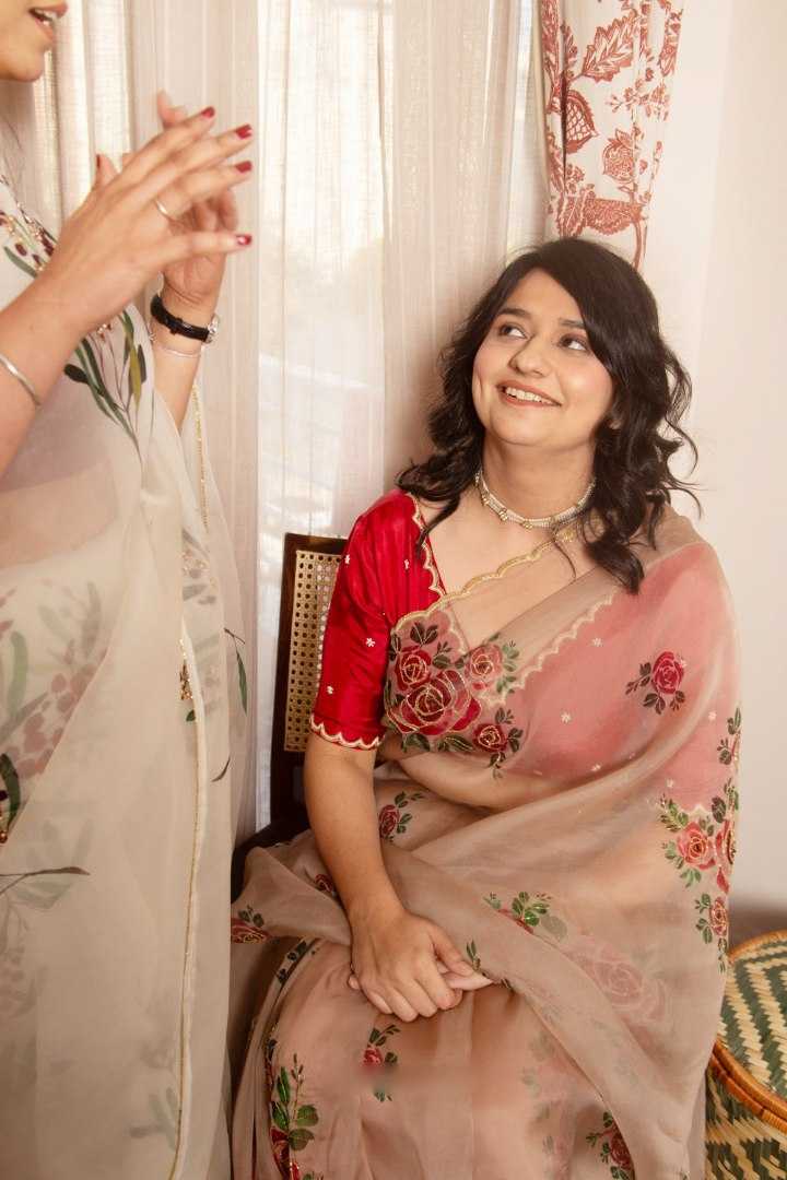 Organza Silk Ready To Wear Saree in Baby Pink