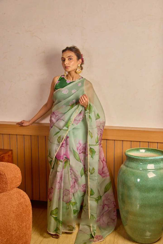 Georgette Ready To Wear Saree in Light Green