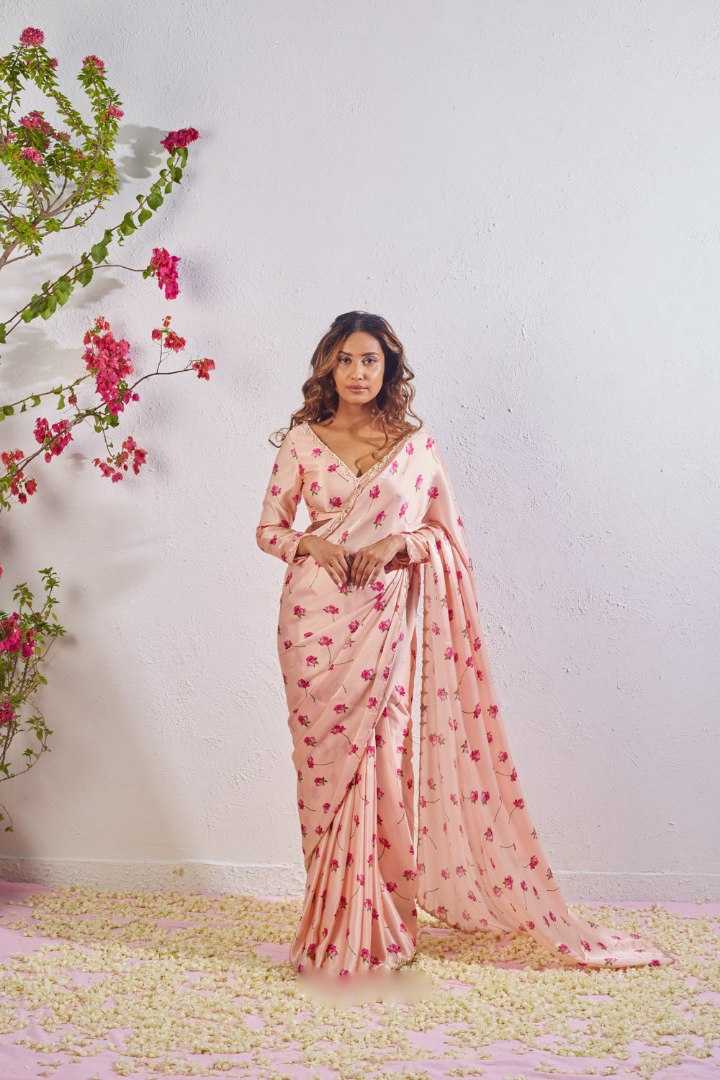 Satin Ready To Wear Saree in Peach