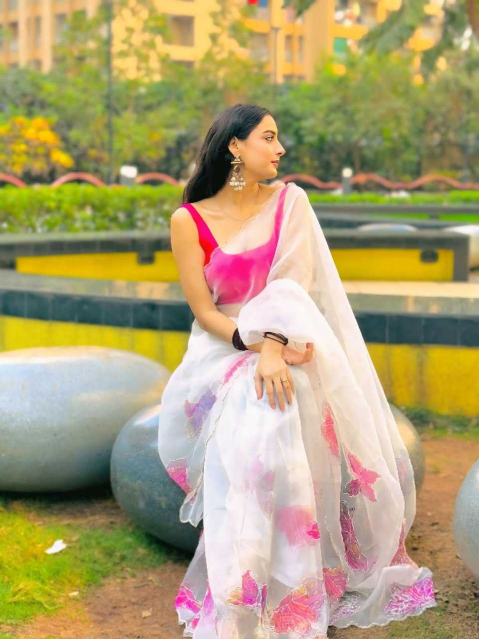Organza Ready To Wear Saree in White