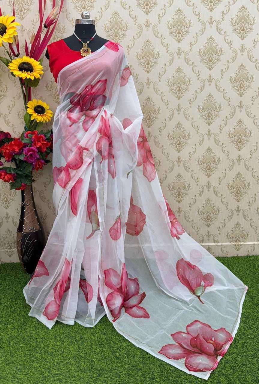 Georgette Ready To Wear Saree in White