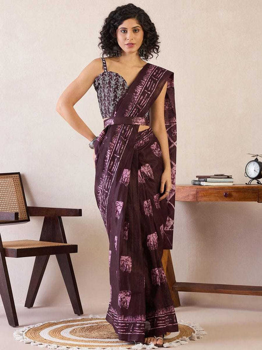 Cotton Ready To Wear Saree in Brown