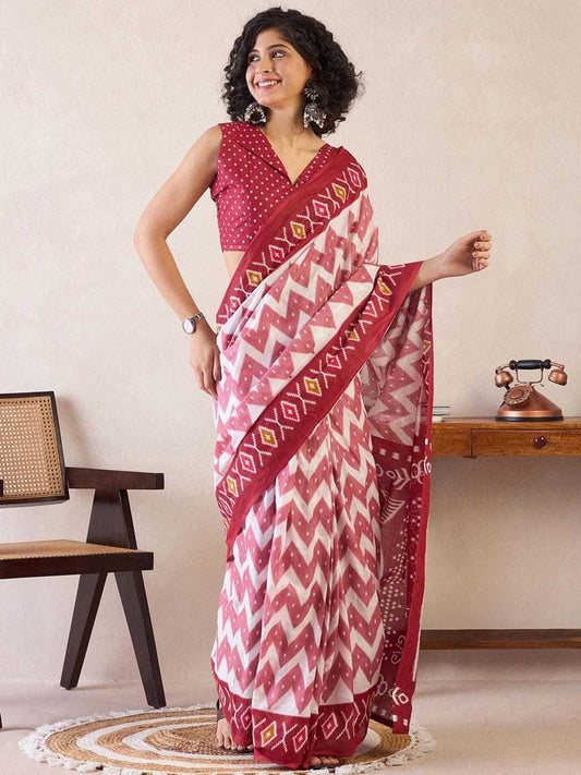 Cotton Ready To Wear Saree in Red