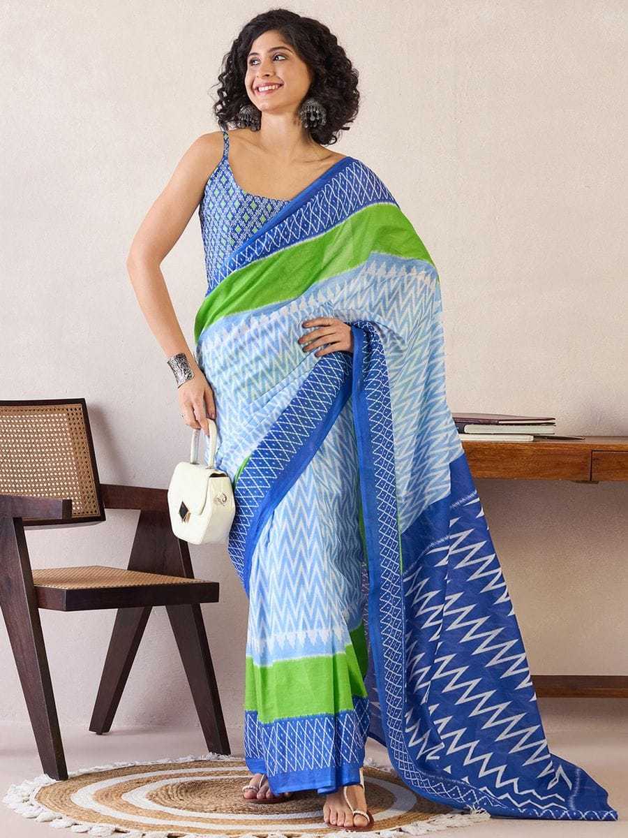 Cotton Ready To Wear Saree in Sky