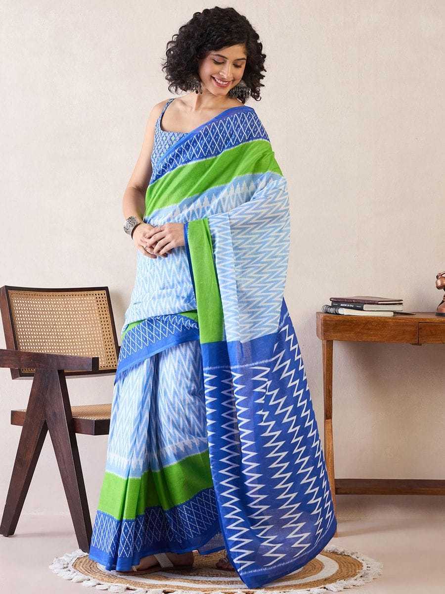Cotton Ready To Wear Saree in Sky