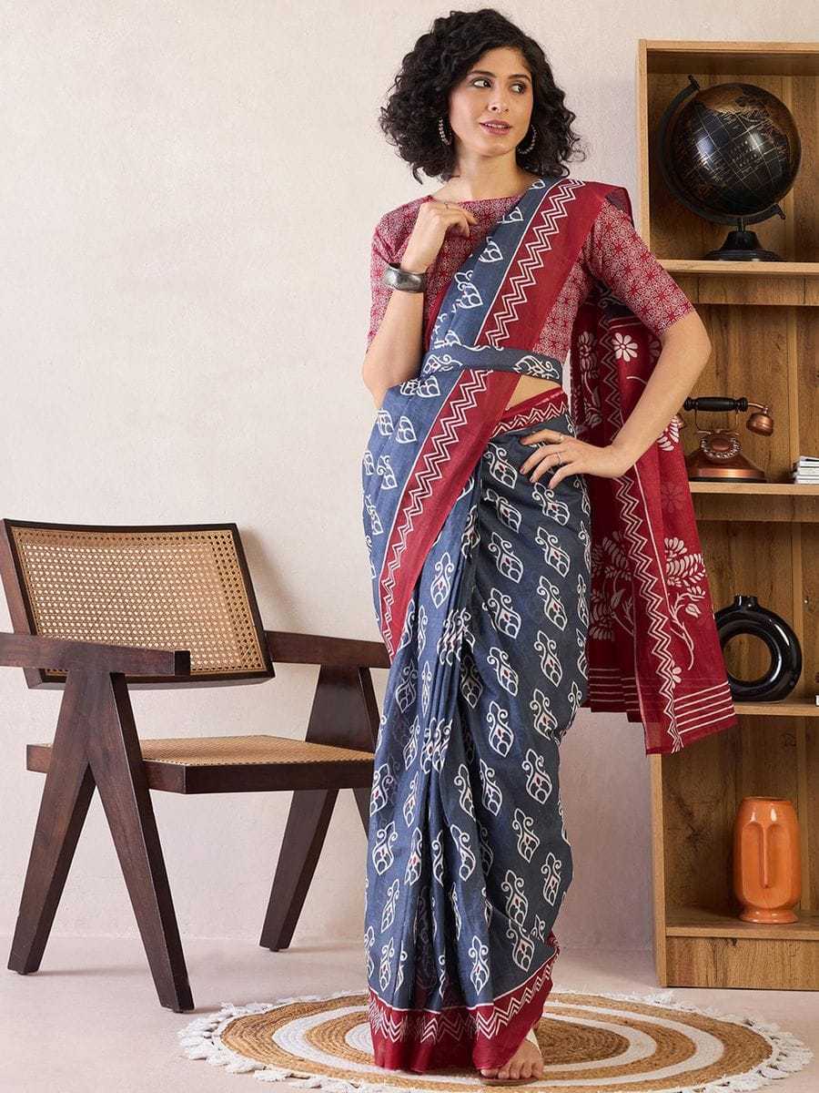 Cotton Ready To Wear Saree in Blue