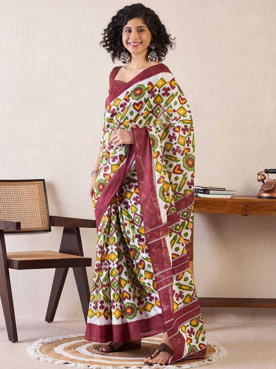 Cotton Ready To Wear Saree in White