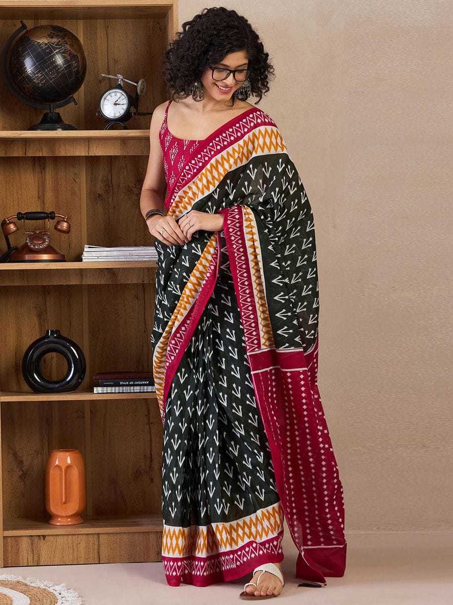 Cotton Ready To Wear Saree in Black
