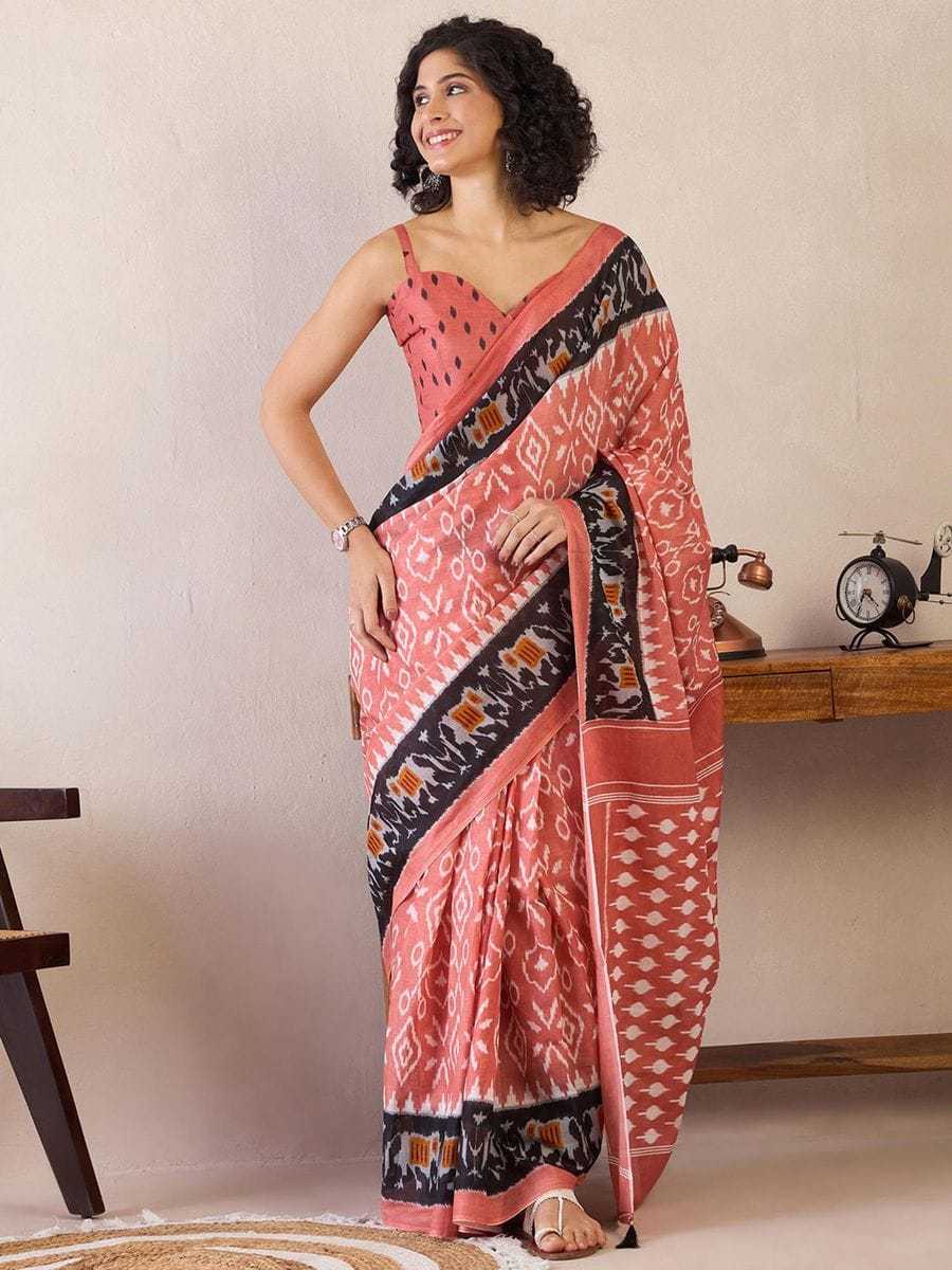 Cotton Ready To Wear Saree in Peach
