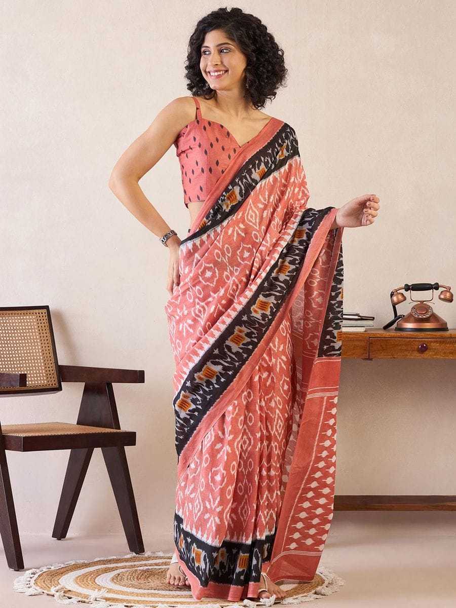 Cotton Ready To Wear Saree in Peach