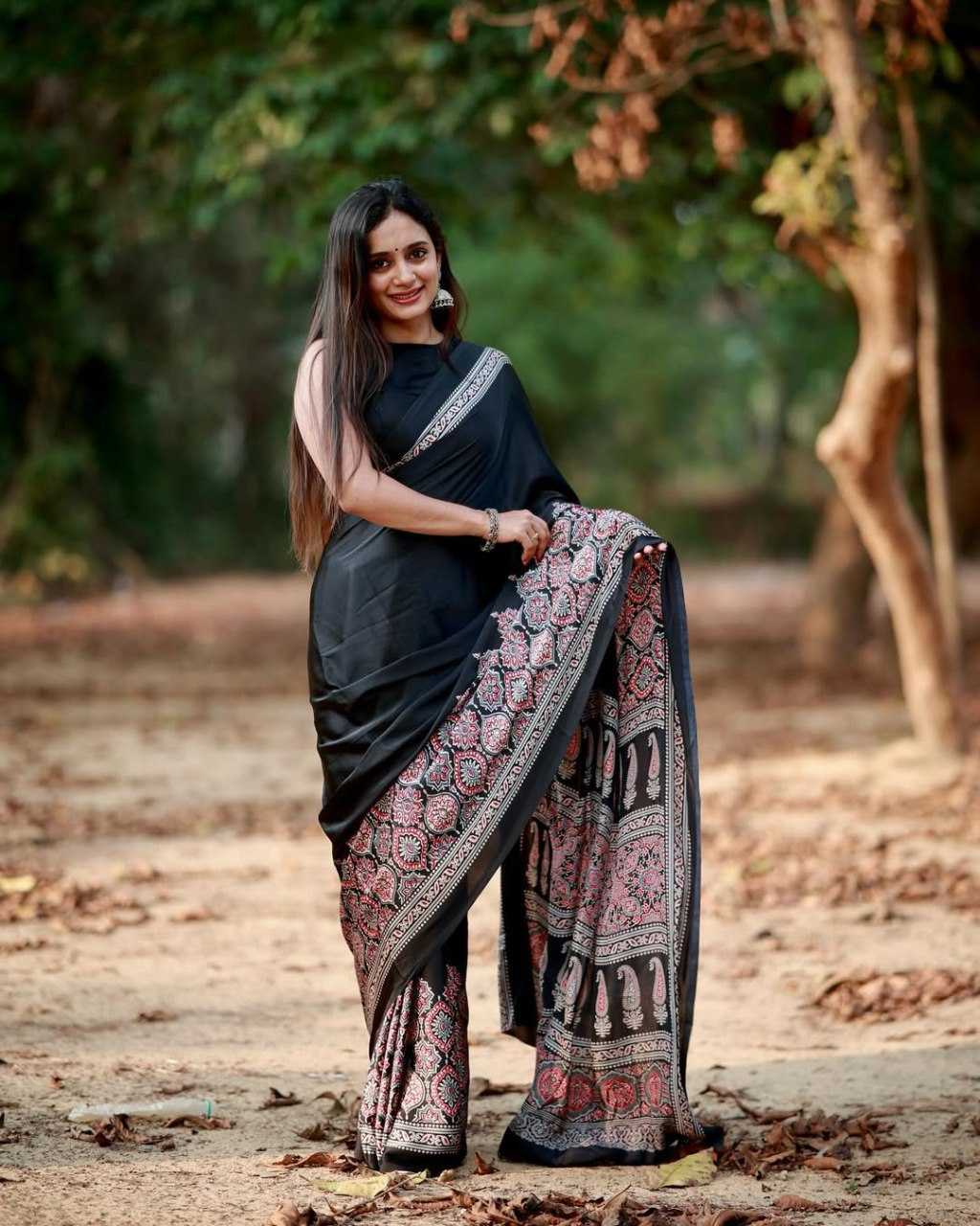 Crepe Silk Ready To Wear Saree in Dark Green