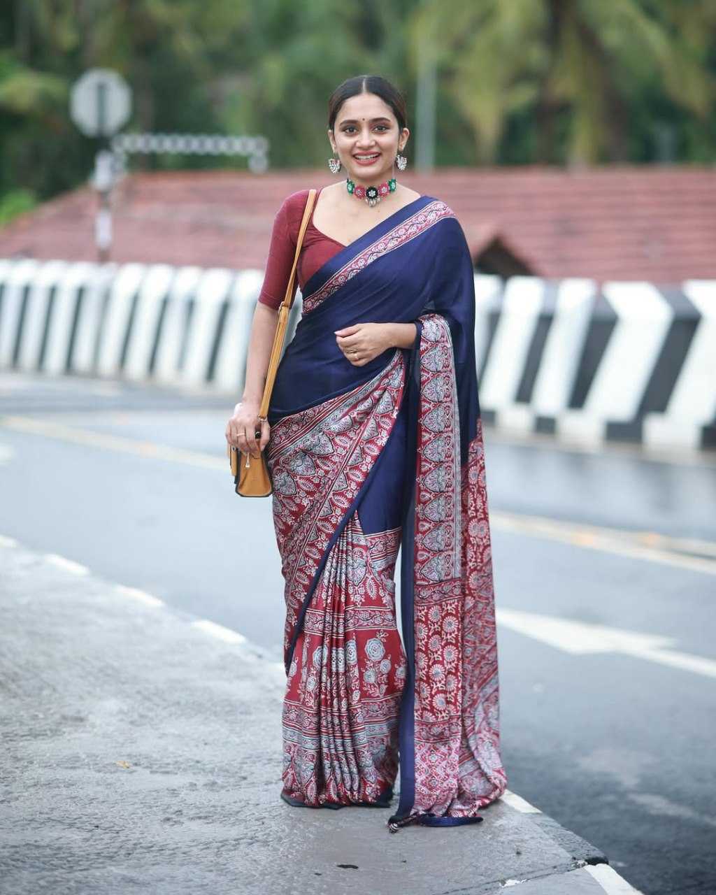 Crepe Silk Ready To Wear Saree in Navy Blue