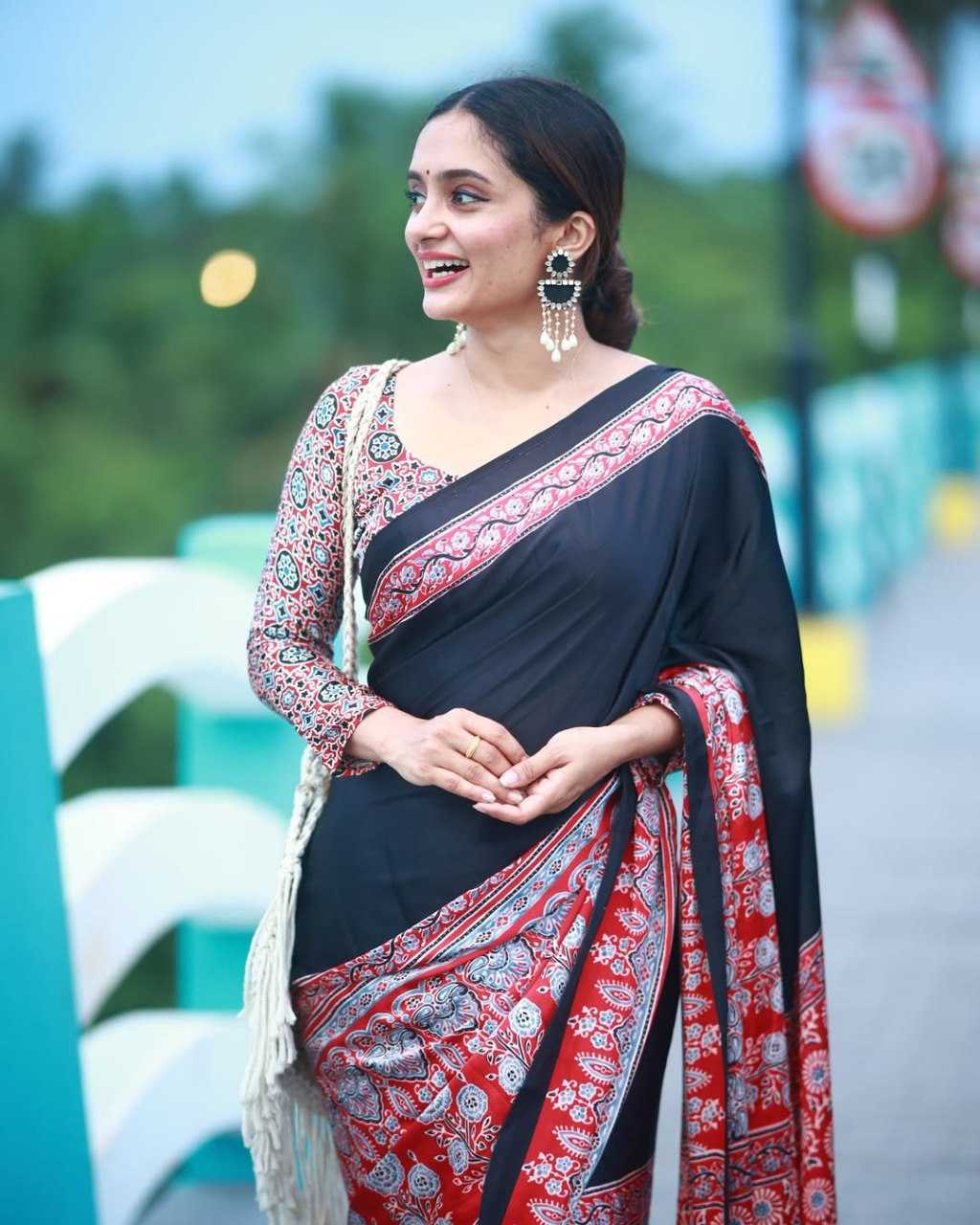 Crepe Silk Ready To Wear Saree in Navy Blue