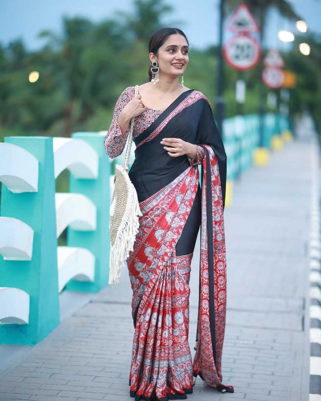 Crepe Silk Ready To Wear Saree in Navy Blue