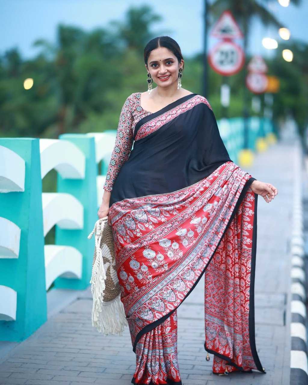 Crepe Silk Ready To Wear Saree in Navy Blue