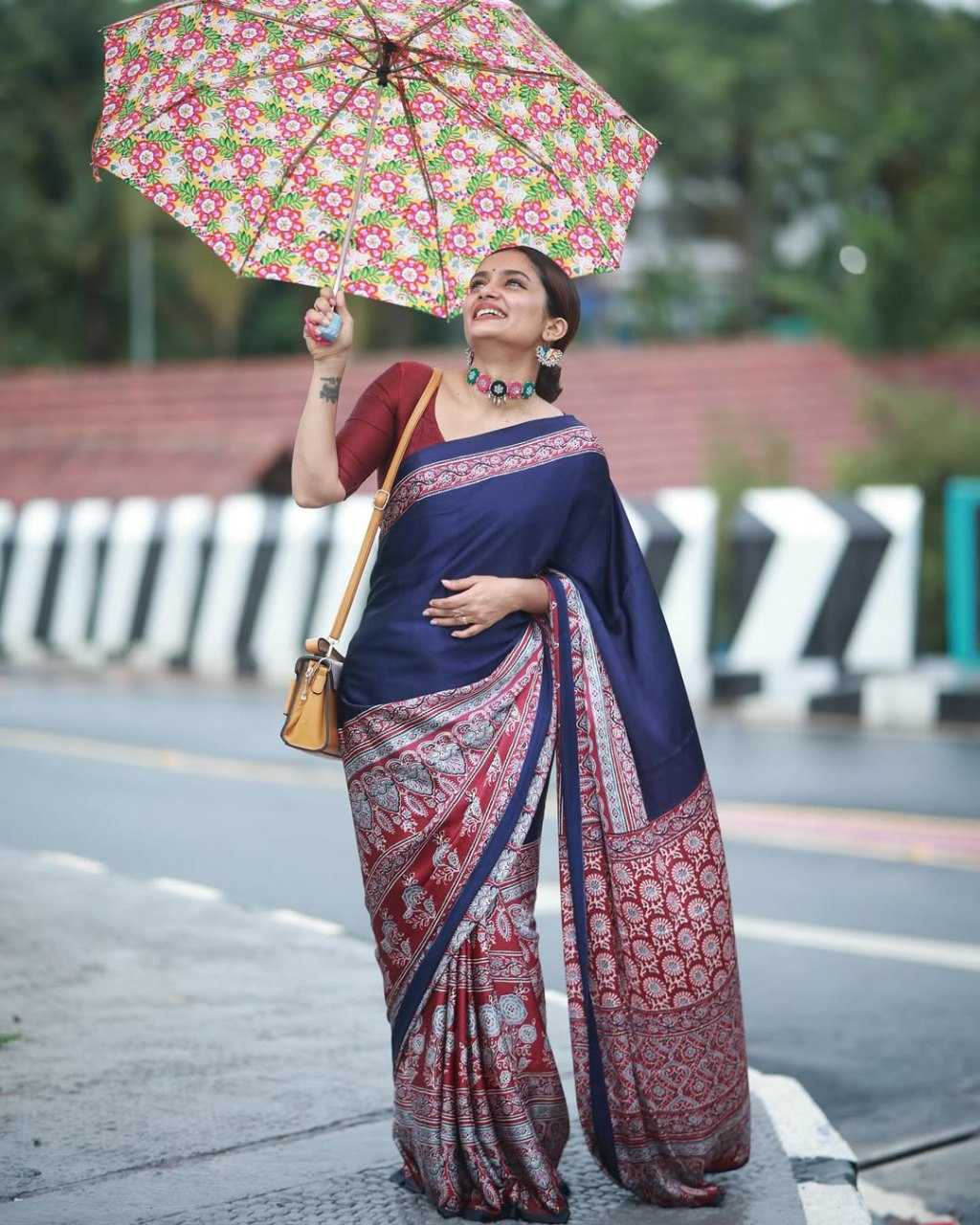 Crepe Silk Ready To Wear Saree in Navy Blue