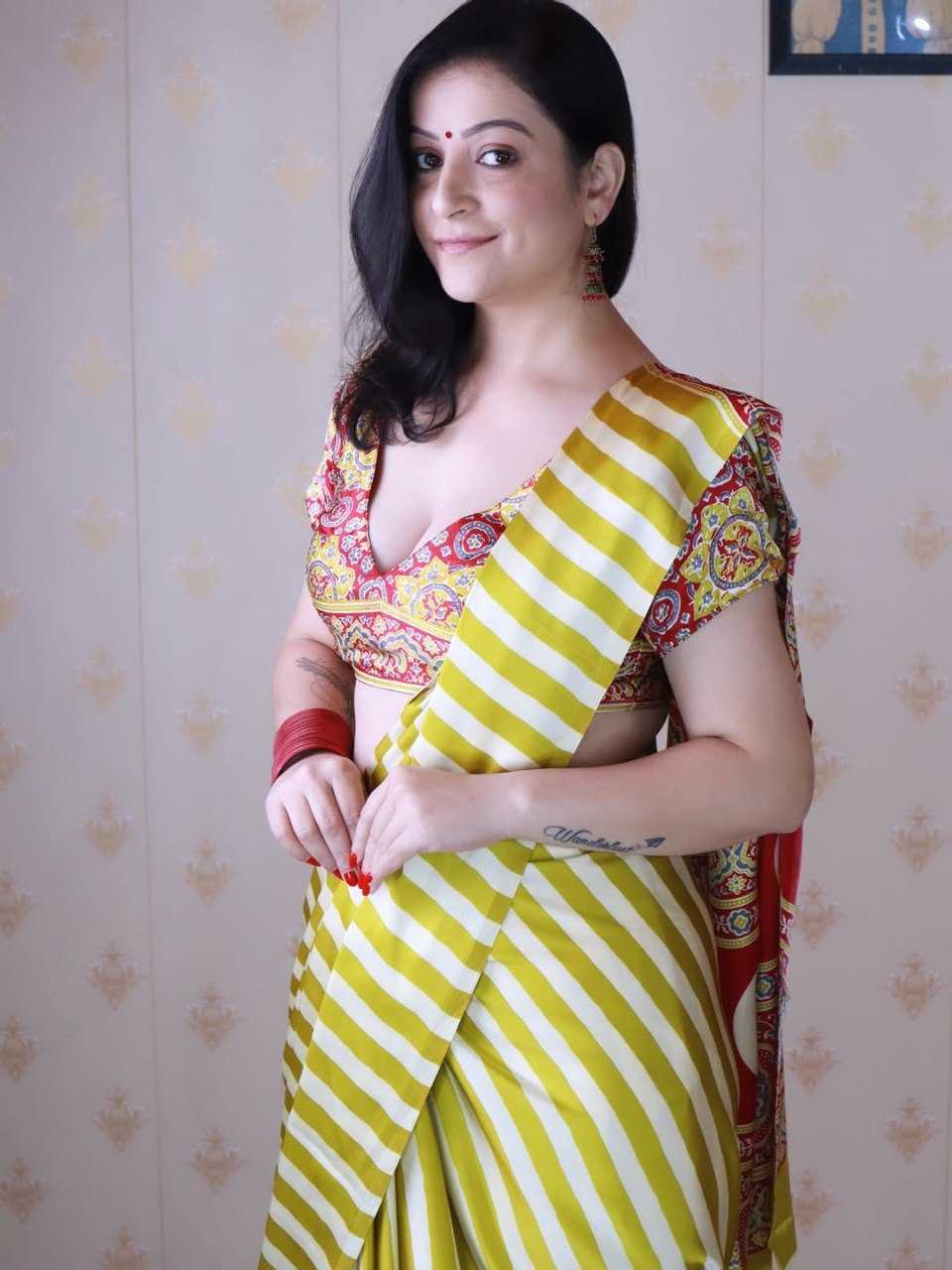 Crepe Silk Ready To Wear Saree in Rama