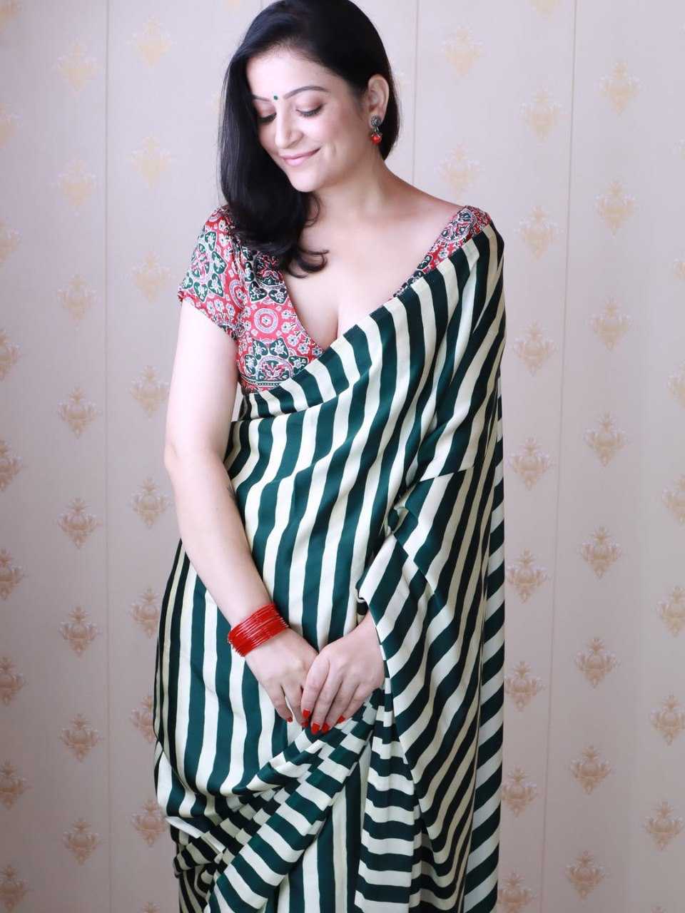 Crepe Silk Ready To Wear Saree in Rama