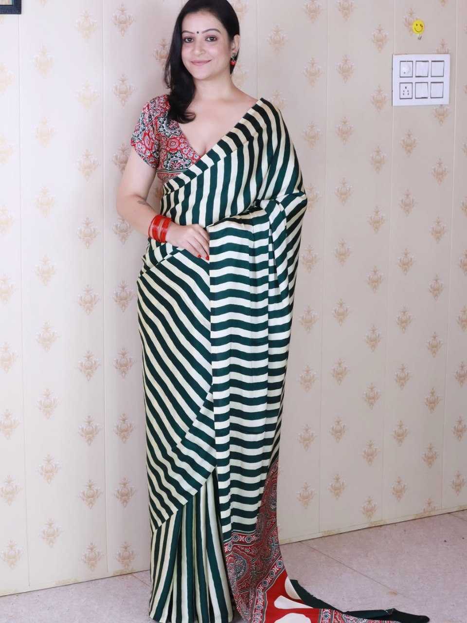 Crepe Silk Ready To Wear Saree in Rama