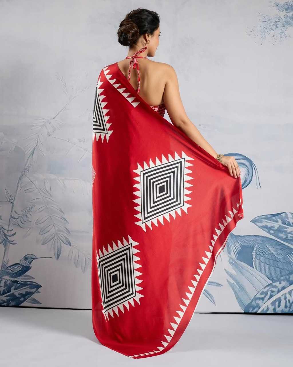 Crepe Silk Ready To Wear Saree in Red