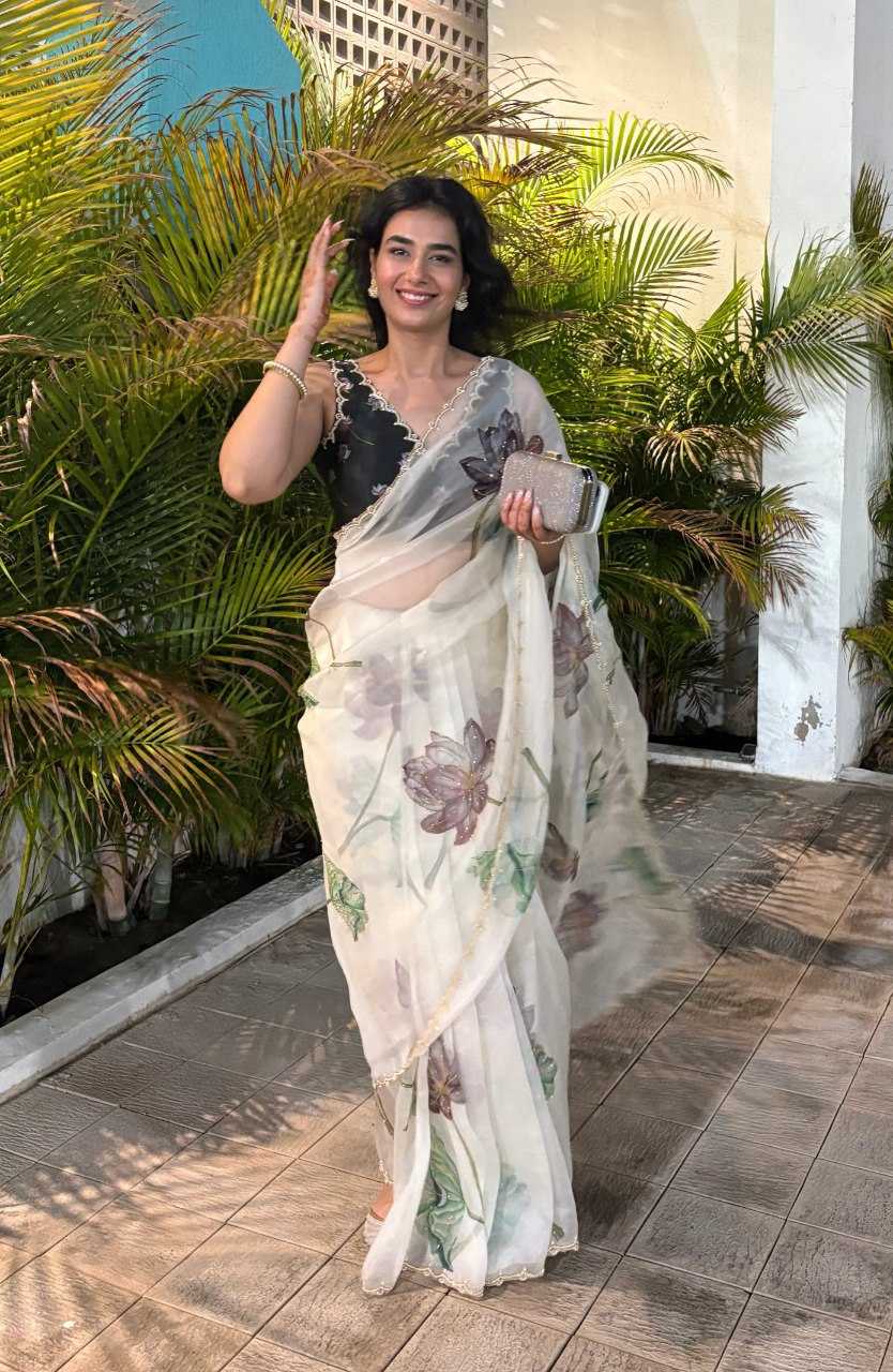 Organza Silk Ready To Wear Saree in White