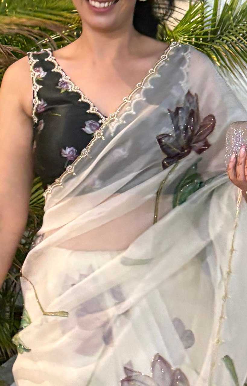 Organza Silk Ready To Wear Saree in White