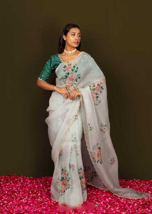 Satin Silk Ready To Wear Saree in Grey