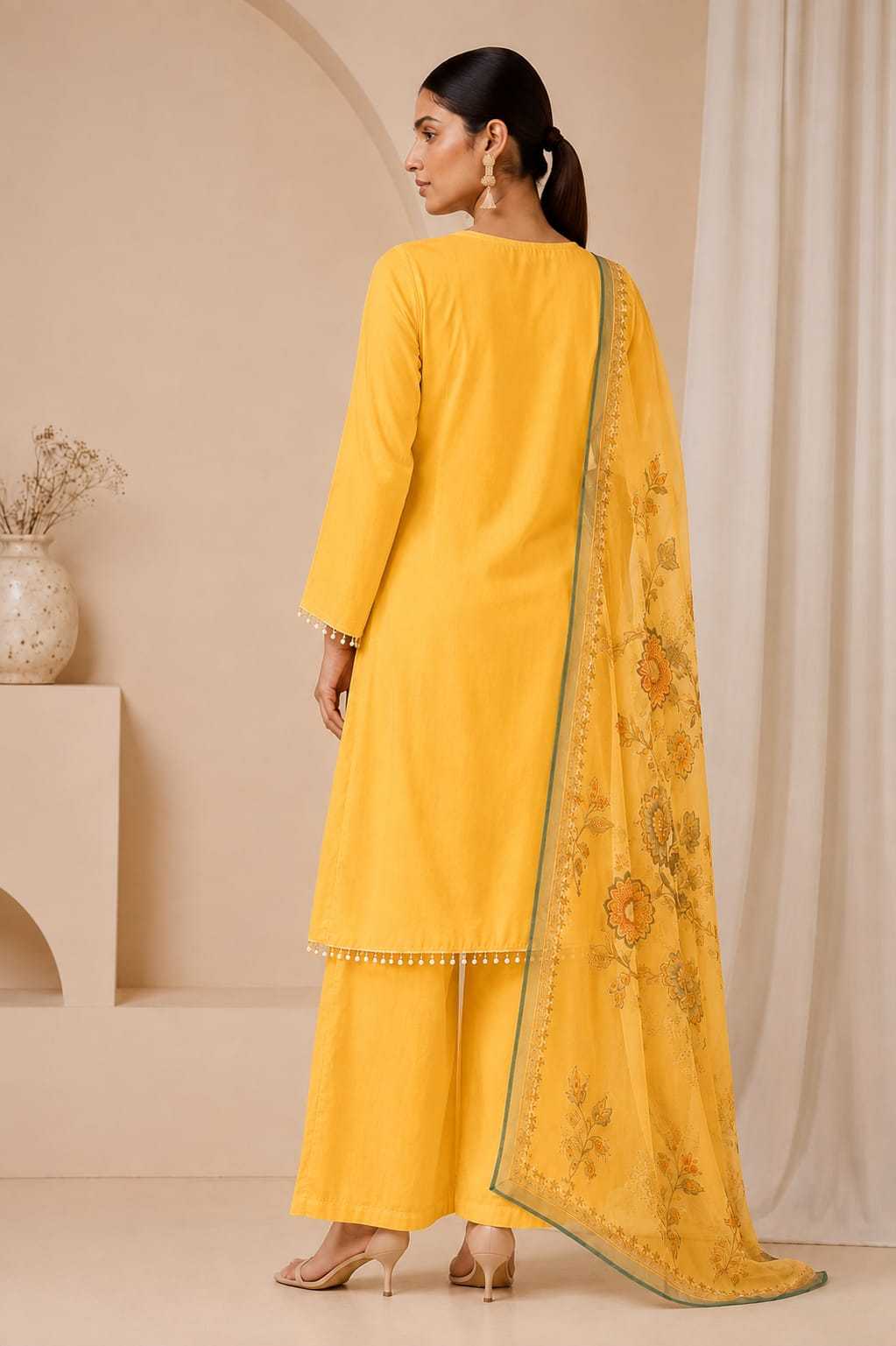 Embroi Vichitra Silk Printed Suit