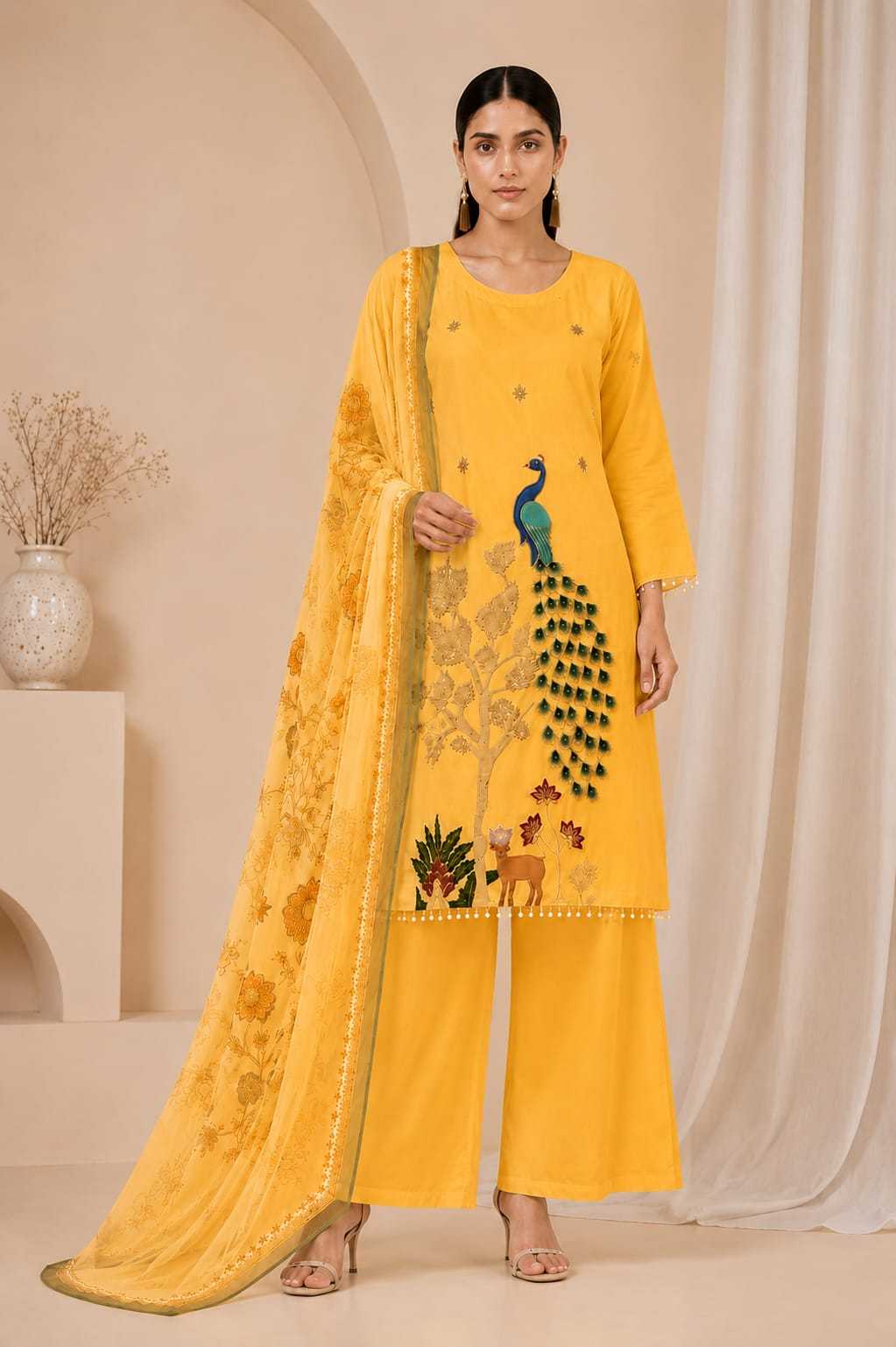 Embroi Vichitra Silk Printed Suit