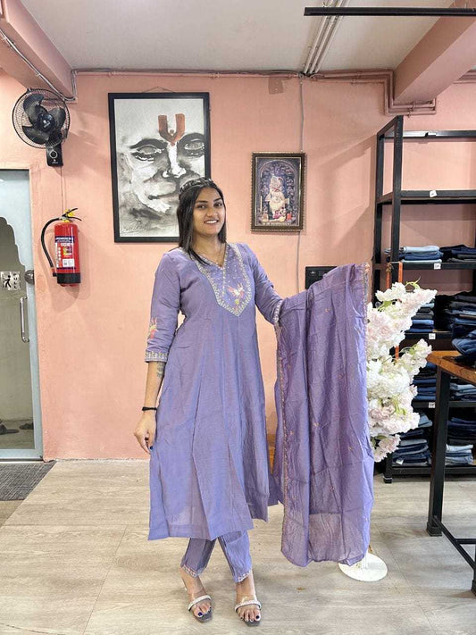 Paired Chanderi Cotton Embroidery Suit