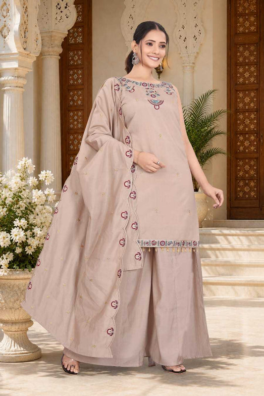 Plazzo Heavy Roman Silk Embroidery Suit