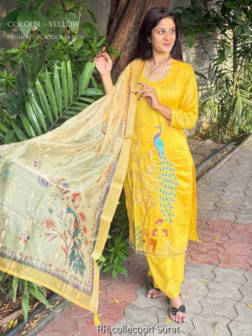 Ready Vichitra Silk Printed Suit